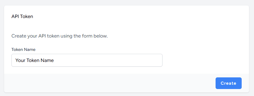 The Update Brief API token creation screen, showing the token name field and create button